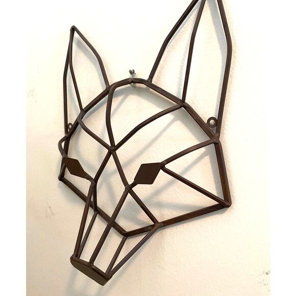 2 Cast Iron Geometric Fox And Bear Face Wall Hanging Metal Head Brown set of two - Picture 5 of 5